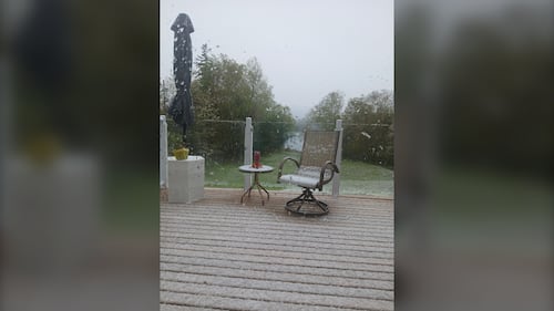 Snow is pictured on the ground on May 29, 2026 in Howie Centre, N.S. (Courtesy: Glenn Denny)