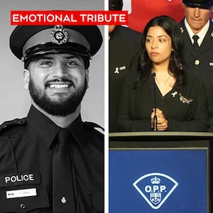 ‘I’m so proud of you’: Wife of slain OPP Const. Tarun Bali speaks at funeral procession