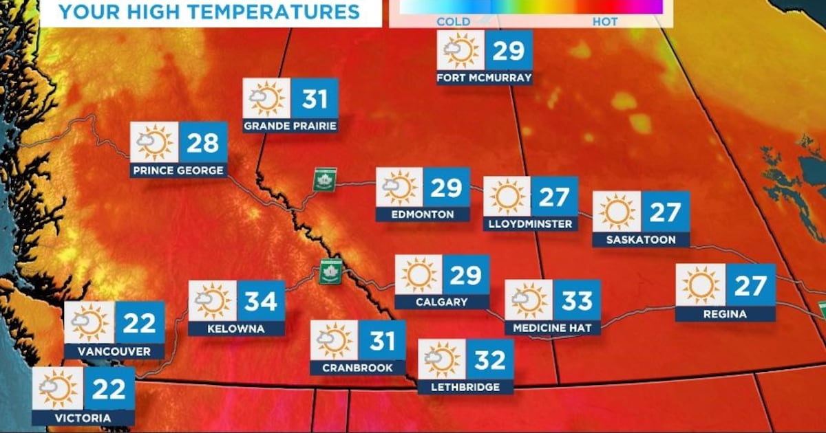 Calgary weather: Daytime highs around 30 C Wednesday and Thursday