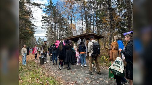 Trick-or-treaters and their families are pictured at the Gaetz Brook Greenway during the Halloween Trick-or-Treat Trail Walk in East Chezzetcook, N.S., on October 25, 2025. (Emma Convey / CTV Atlantic)