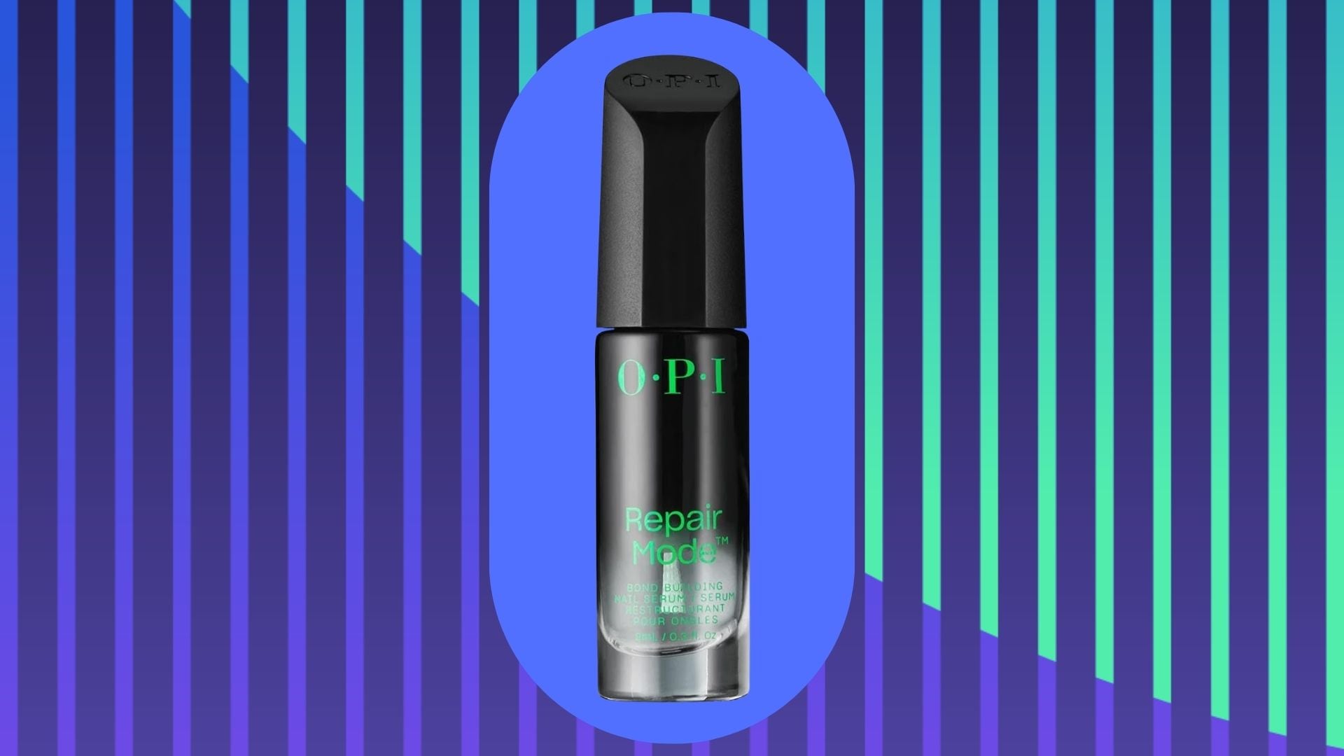 The OPI Repair Mode Serum on a striped background.
