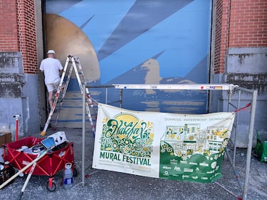A sign for the 2026 Halifax Mural Festival is pictured. (Paul DeWitt/CTV Atlantic)