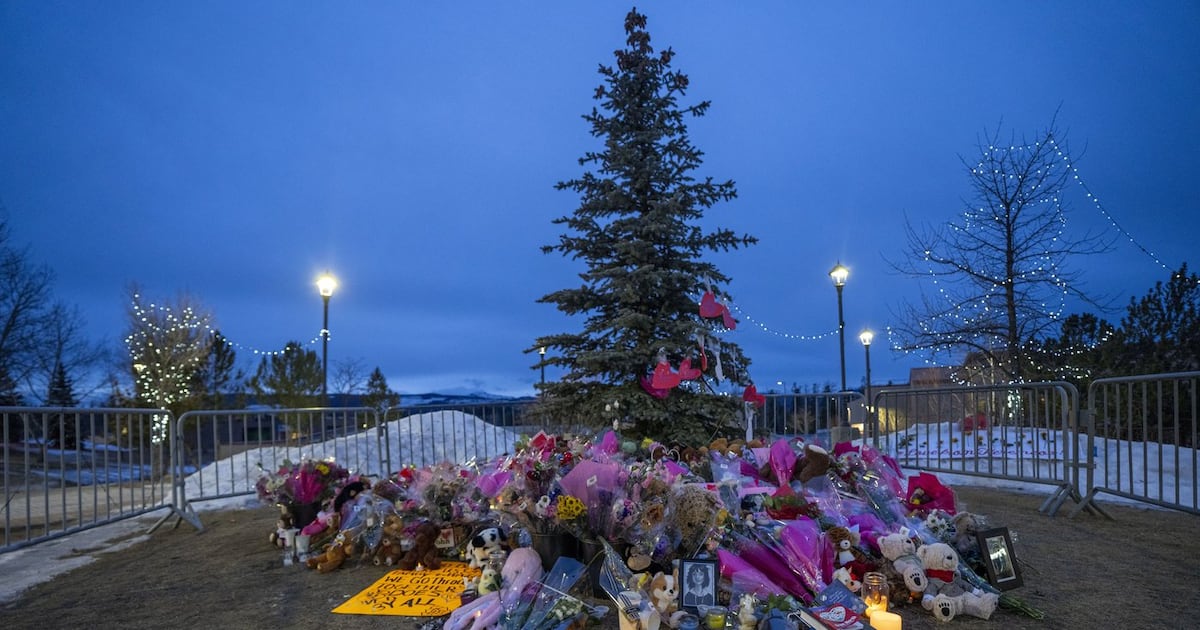 The memorial for the victims killed in a mass shooting, is seen in Tumbler Ridge, B.C., Sunday, Feb. 15, 2026. THE CANADIAN PRESS/Christinne Muschi