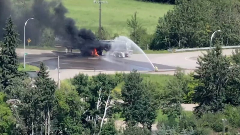Tire catches fire on tanker truck carrying sulfuric acid