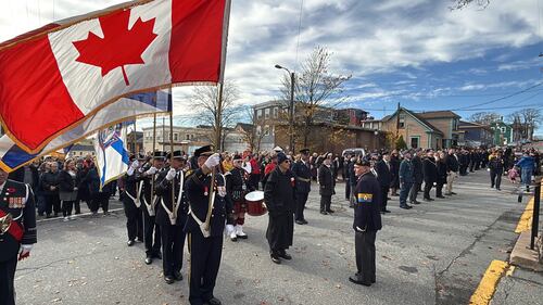 A Remembrance Day ceremony in Lunenburg, N.S., is pictured on Nov. 11, 2025. (CTV Atlantic / Callum Smith)