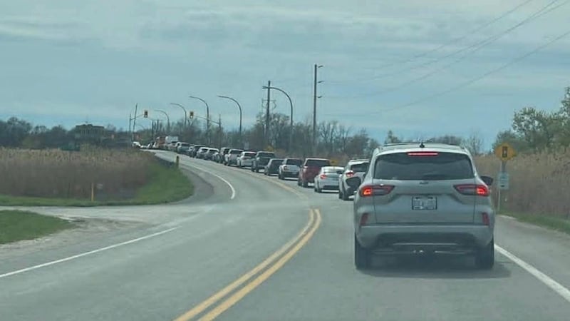 Traffic backup at Walpole Island First Nation Bridge