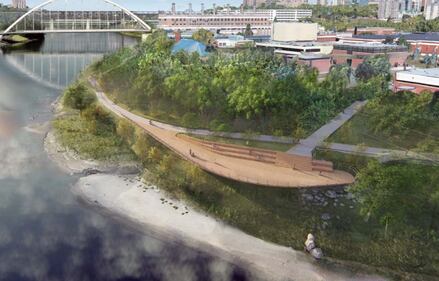 Rendering from the City of Edmonton of the renovated Rossdale Powerplant and Touch the Water park. (Source: City of Edmonton)