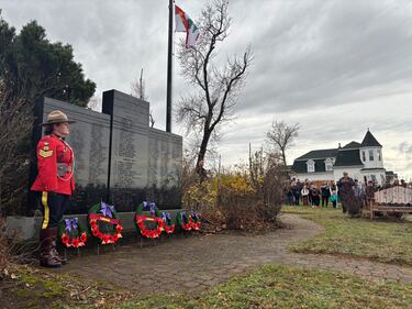 A Remembrance Day ceremony is pictured in St. Peters, P.E.I., on Nov. 11, 2025. (CTV Atlantic / Josh Smith)