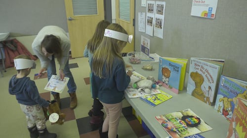 Children and their stuffed animals attend a teddy bear clinic at the Spruce Grove Public Library on March 27, 2026. (Sean McClune/CTV News Edmonton)