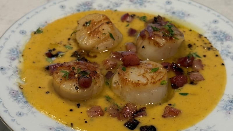 Pumpkin Puree and Scallops by Chef Stephen Barrett