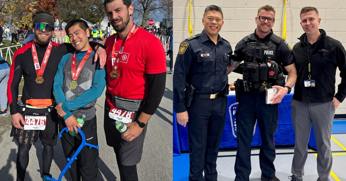 Police Run Peel Regional Police officer running marathon in full uniform