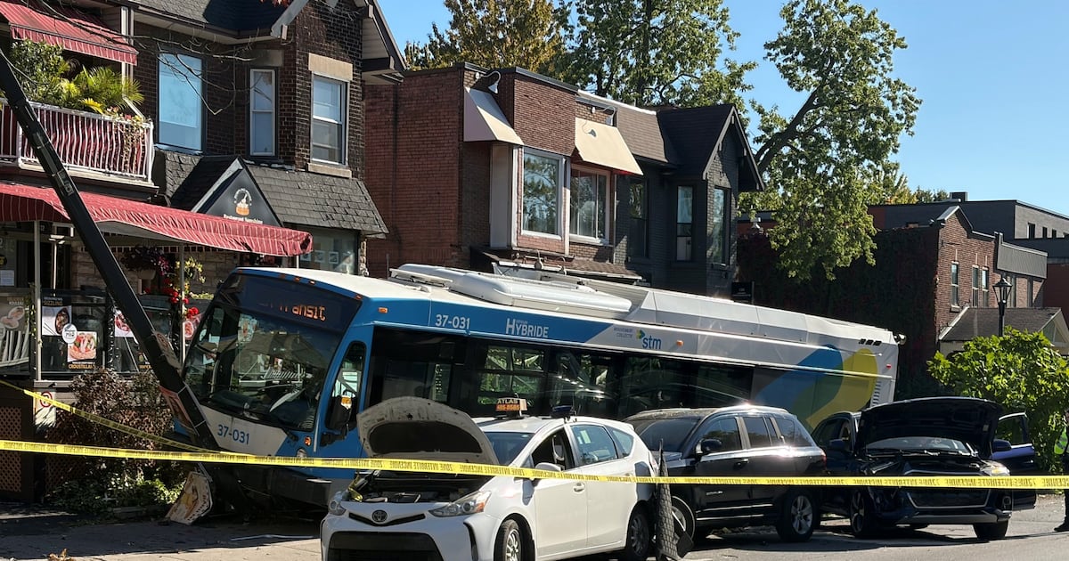 Bus driver suffers medical episode, crashes into vehicles and restaurant patios in NDG - CTV News