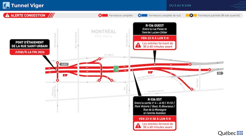 Part of Route 136 in Montreal to close this weekend