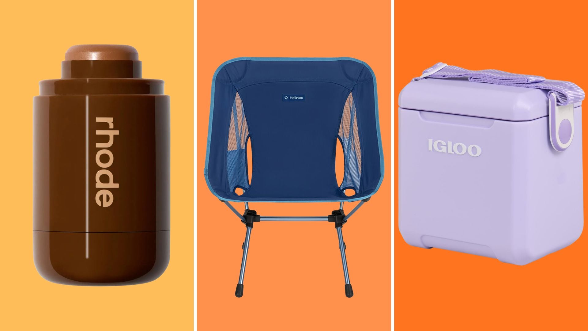 rhode Pocket Bronzer, a Helinox chair, and an IGLOO Cooler.