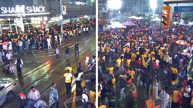 Ghana supporters shut down Yonge and Dundas to celebrate win against Panama in World Cup group play