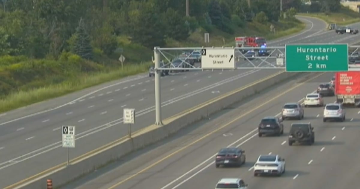 Photo: ctvnews.ca Emergency crews are on the scene of a collision in the westbound lanes of Highway 403 near Mavis Road in Mississauga on