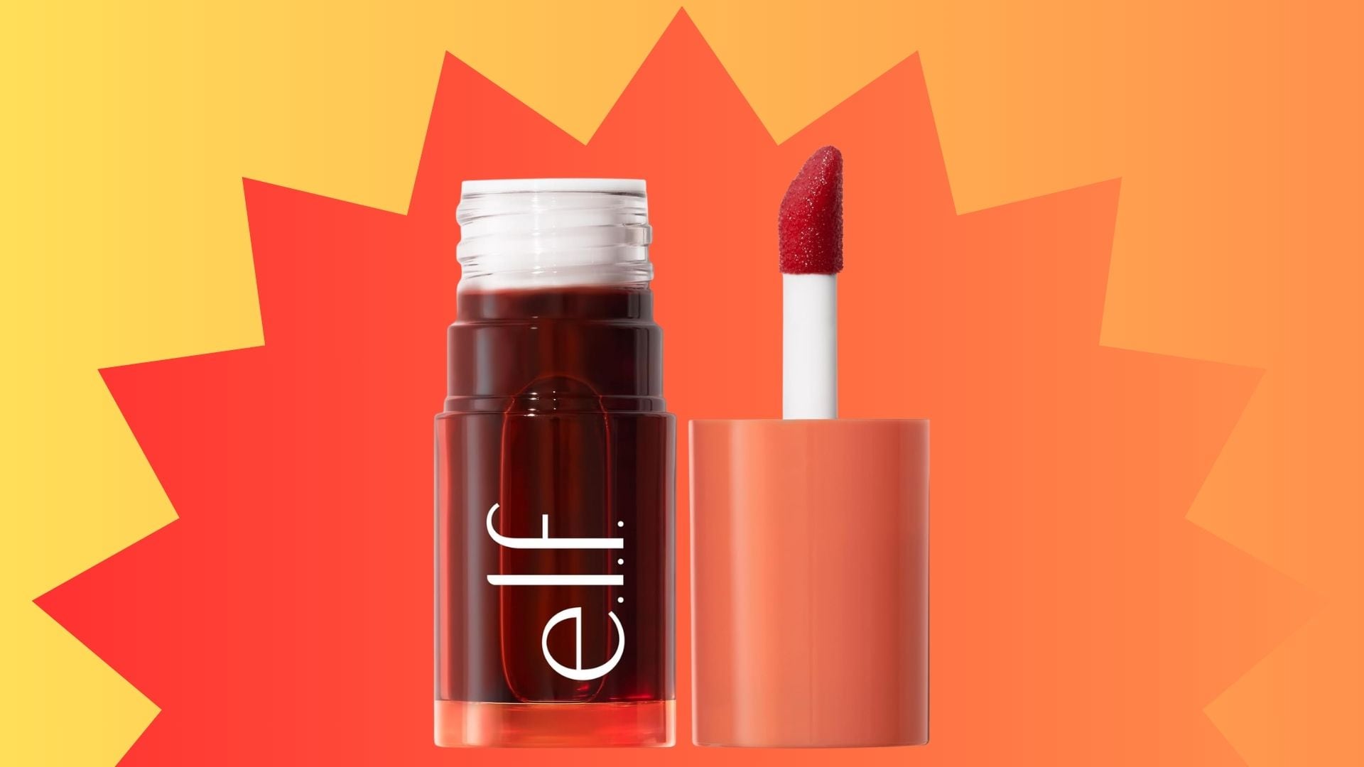 An e.l.f. blush tint in an orange gradient sunburst.