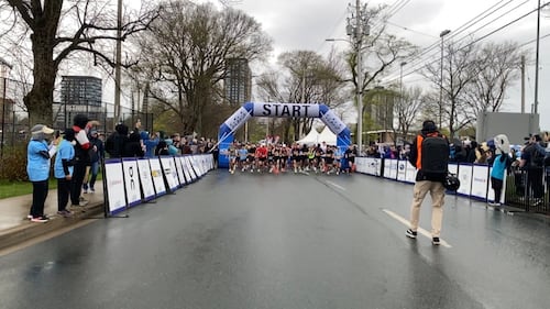 The start line of a race is pictured.