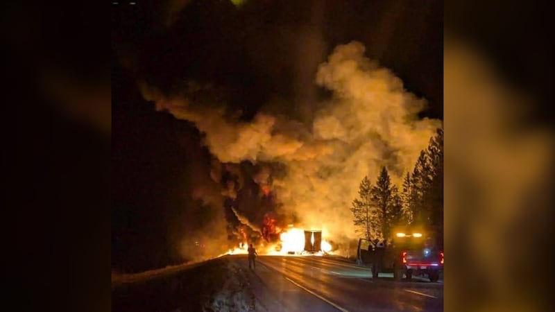 Coquihalla Hwy. closed after semi-truck engulfed in flames