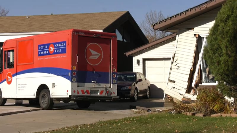 Canada Post vehicle crashes into Prairie home