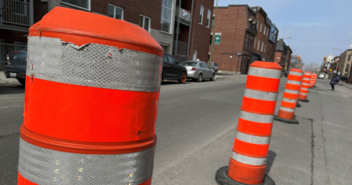 Photo: ctvnews.ca Cones line a construction site in Montreal. (Daniel J. Rowe/CTV News)