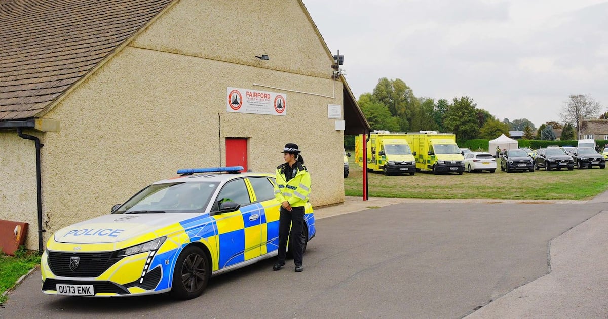 Photo : CTV News Emergency services at the scene of an incident close to RAF Fairford,, in Whelford, England, Sunday, Sept. 27, 2026 .(Ben