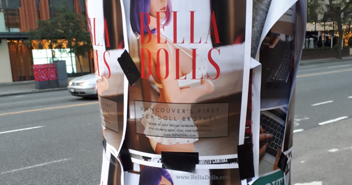 Posters advertising sex doll brothel plastered in downtown Vancouver Posters advertising sex doll brothel plastered in downtown Vancouver
