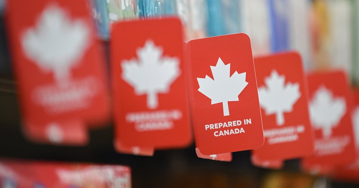 Prepared in Canada signage is shown in a store in St. Andrews, New Brunswick on Tuesday, May 6, 2025. THE CANADIAN PRESS/Graham Hughes