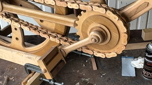 Anton Koch is creating a full-sized, rideable bicycle made of wood
