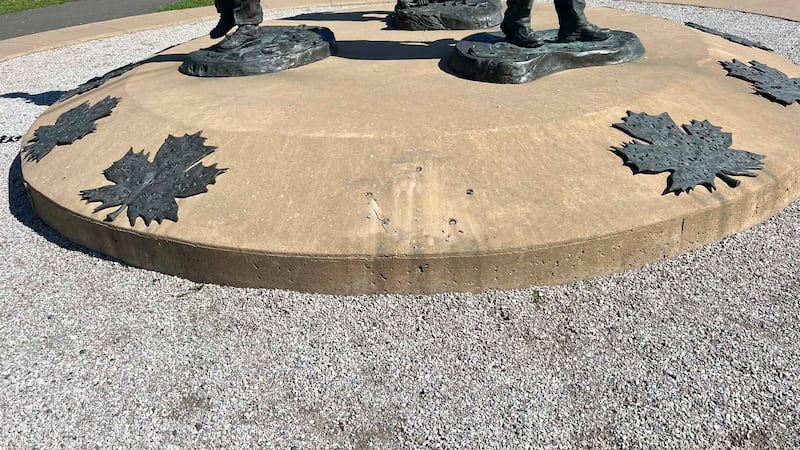 Man arrested, bronze maple leaf stolen from Moncton Mounties memorial recovered: RCMP
