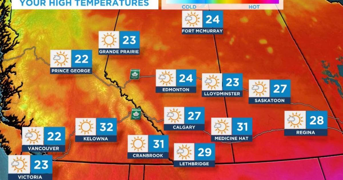 Calgary weather: Daytime highs in the high 20s for most of this week