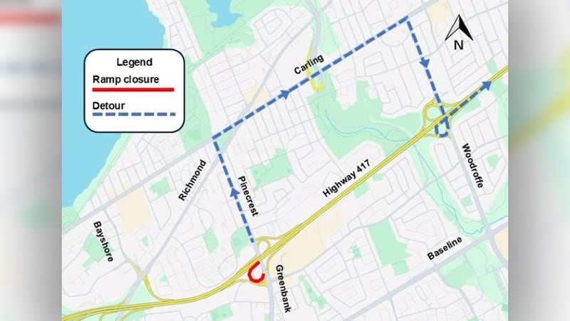 Eastbound Hwy. 417 onramp at Pinecrest closing for 11.5 weeks starting Saturday