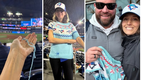 She knitted during every Blue Jays post-season game. Now, her sweater is part of baseball history