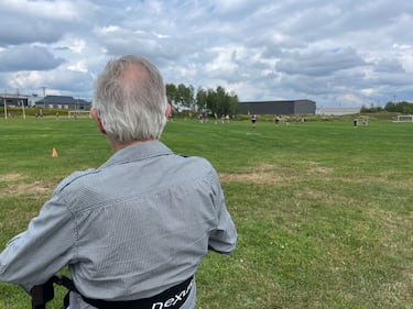 Robert Watson, originally from Melbourne, Australia, watches the match between Saint John and Halifax Sunday afternoon at the CN Sportsplex. Watson played the sport while growing up in his native Australia. (CTV/Derek Haggett)