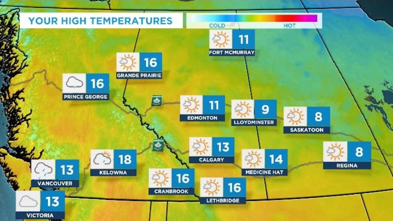 Daytime highs to range from 13 C to 23 C for at least the next 10 days