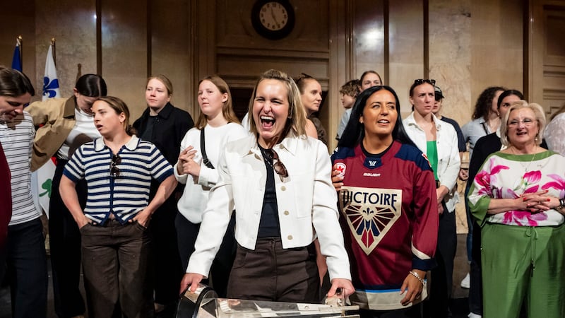 Montreal Victoire visit city hall to sign golden book after Walter Cup victory