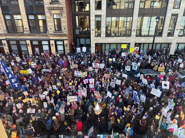 Thousands gather outside Nova Scotia Province House protesting proposed cuts to the arts, culture and tourism sectors. (CTV/Jesse Thomas)