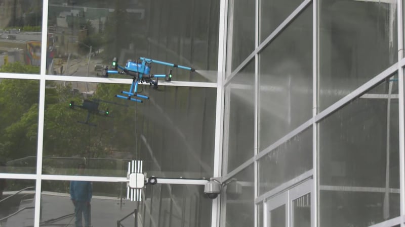 Not your average squeegee: Drone technology being used to clean Edmonton windows