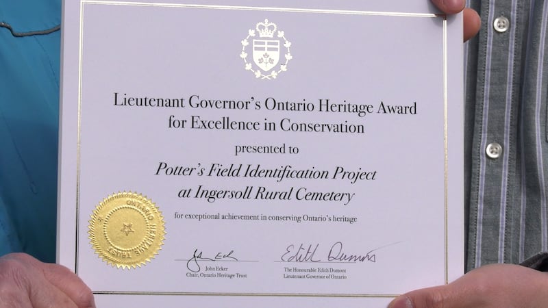 Ingersoll Potter’s Field Project honoured with Provincial Excellence in Conservation award