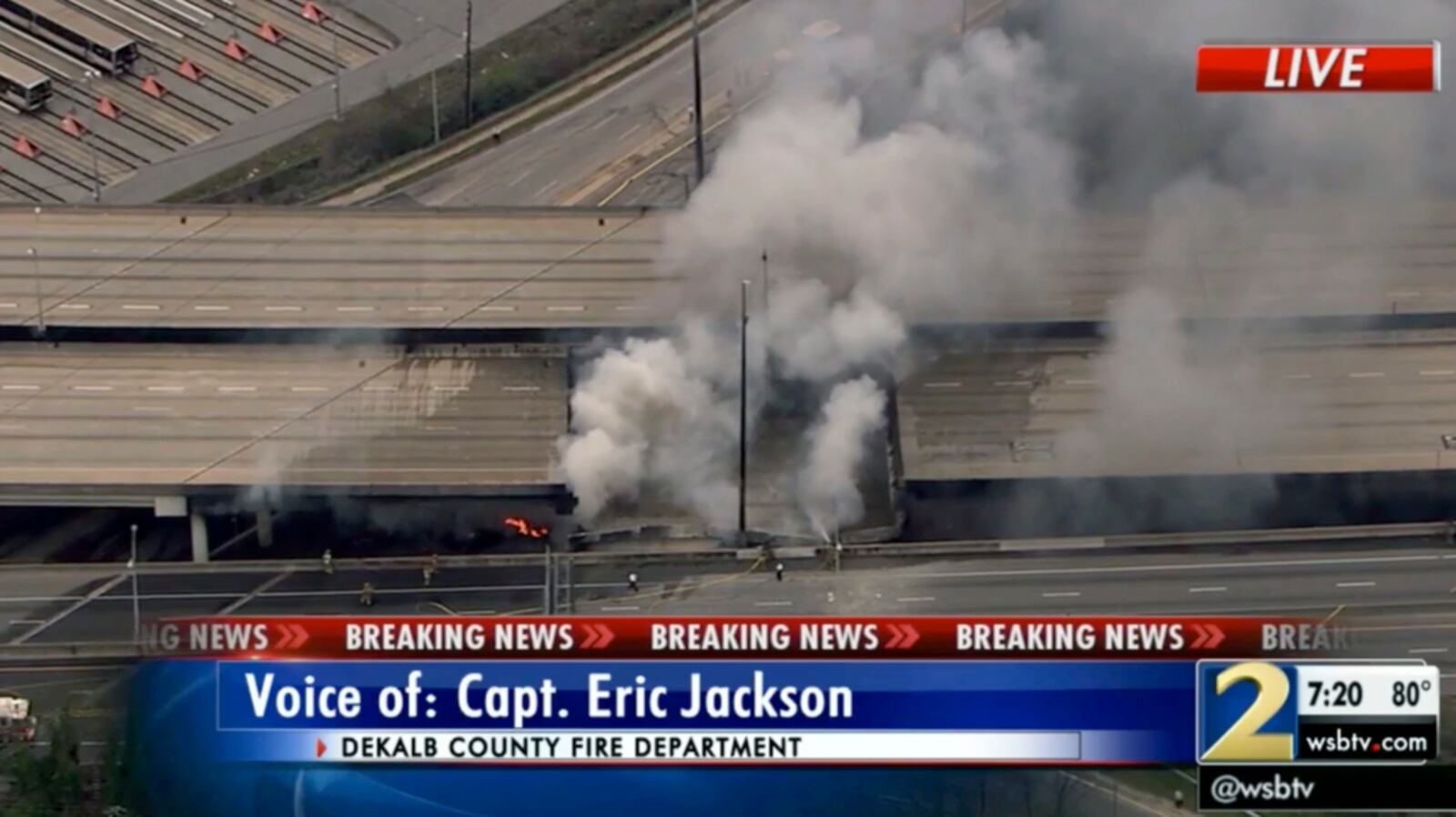 Overgate Explosion Fire causes interstate overpass to collapse in Atlanta