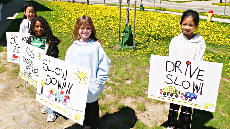 Kids take creativity to the streets in hopes of curbing school zone speeding